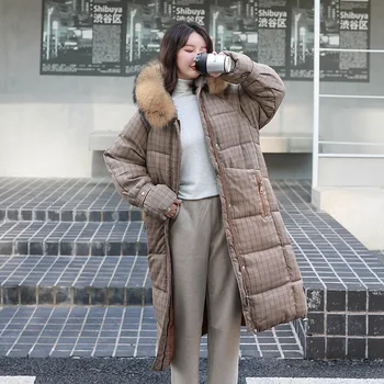 Zimsko jakno navzdol jakno dolgo slog pozimi 2019 novo korejska različica svoboden kolena debele Kariran velikim ovratnikom študent bombaž jakna