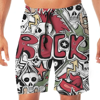 Crazy Punk Rock Skull Pins Guitars Rock Disk Swimming Shorts For Men Swimwear Man Swimsuit Swim Trunks Summer Bathing Beach Wear