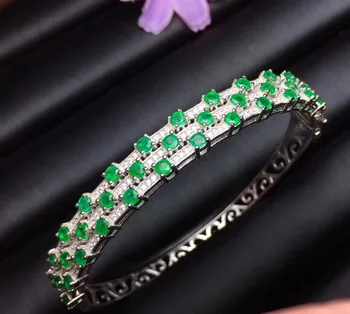 Naravni smaragdno zeleni dragulj, bangles naravni gemstone Zapestnica S925 srebro razkošno vrstico plasti debele ženske stranka darilo fine nakit