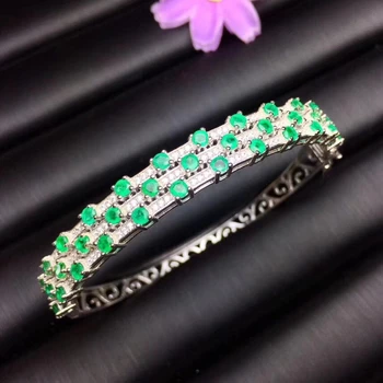 Naravni smaragdno zeleni dragulj, bangles naravni gemstone Zapestnica S925 srebro razkošno vrstico plasti debele ženske stranka darilo fine nakit