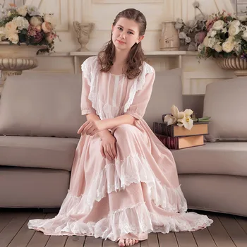 VROČE Prodaje Retro Princesa Nightgowns 2020 NOVO Sladko Čipke Ženske Dolgo Nightdress Pol Rokav Elegantna Dama Spalna Obleka P701