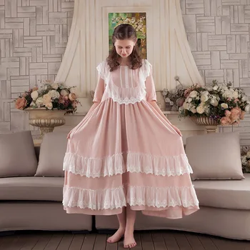 VROČE Prodaje Retro Princesa Nightgowns 2020 NOVO Sladko Čipke Ženske Dolgo Nightdress Pol Rokav Elegantna Dama Spalna Obleka P701