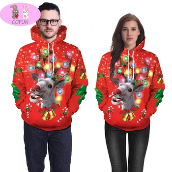 COFUN 2020 Božič Oblačila Roman Mačka Jelena 3D Tiskanih Kapičastih Pulover Sweatershirt Priložnostne Plus Par Obleko