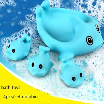 4pcs Dolphin Lovely Baby Kopel Igrače za Brizganje Vode Stisnite Dabbling Igrače Otroci Plavajo Vode Kad Gume Kopalnica Igrajo Živali