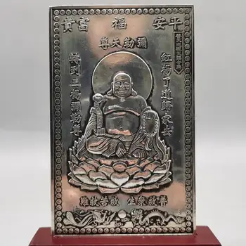 Kitajski stare Tibetanske srebro Maitreja Kvadratnih Kartico Feng Shui dekoracijo