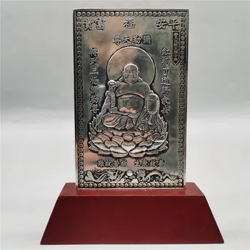 Kitajski stare Tibetanske srebro Maitreja Kvadratnih Kartico Feng Shui dekoracijo
