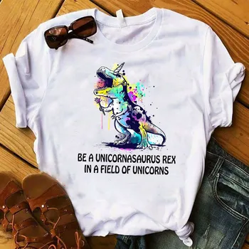 Ženske ženska Majica s kratkimi rokavi Rainbow Unicorn Natisnjen Tshirt Gospe Kratek Rokav Svoboden Tee Rokavi Ženske Ženski zgornji deli Oblačil Graphic T-shirt