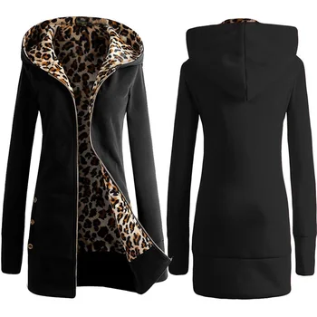 Prevelik Leopard Hoodies Ženske Jeseni, Pozimi Majica Ženske Zadrgo Kapuco Vrhnjih Oblačil Žepi Sudaderas Mujer Znoj Femme