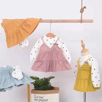 Otroške Obleke, 2 KOS Jeseni Baby Girl Oblačenja Polka Dot Dolg Rokav Obleka Bombaž Tiskanje Baby Obleko Priložnostne Baby Girl Obleke