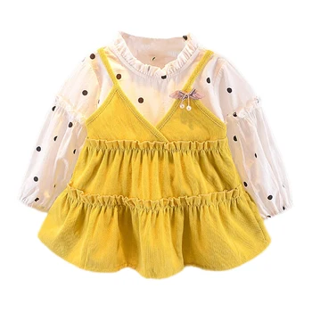 Otroške Obleke, 2 KOS Jeseni Baby Girl Oblačenja Polka Dot Dolg Rokav Obleka Bombaž Tiskanje Baby Obleko Priložnostne Baby Girl Obleke