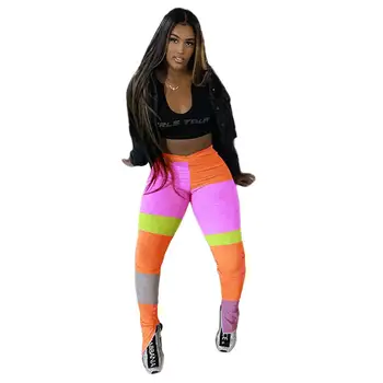 Modni Barvni Mozaik Flare Hlače Sportpants je raztezanje visoko pasu Pljuvati dolge hlače jogger Jesenski Oblačila