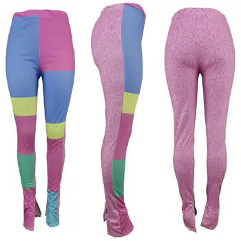 Modni Barvni Mozaik Flare Hlače Sportpants je raztezanje visoko pasu Pljuvati dolge hlače jogger Jesenski Oblačila