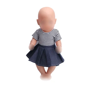 43 cm baby lutke obleko novorojenčka Moda prugasta T-shirt + traper krilo Otroške igrače obleko fit Ameriški 18 inch Dekleta lutka f34