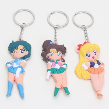 5pcs/set Kawaii Anime Risanke Sailor Moon Mars Merkur Jupiter, Venera PVC Two-sided (obojestransko Slika Keychains Obeski Igrače