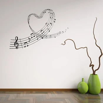 Ustvarjalne Praktično Glasbe Srce Ljubezni, Glasbe Stenske Nalepke Doma Dekor Glasba Ugotavlja Stenske Nalepke Glasbene Umetnosti Nalepke 83 cm * 56 cm