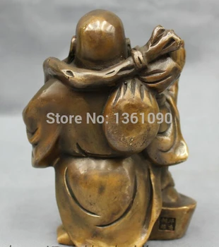 Kitajski Brona, Bakra Bogastvo YuanBao Vrečko Vesel Smeh Maitreja Buda Kip