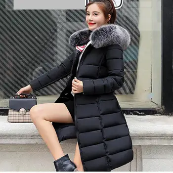 Dolga Zimska oblačila Suknji nove modne ženske razkošno ovratnik plašč toplo bombaž linijskih parkas zimsko jakno vrh kakovosti Zgostitev