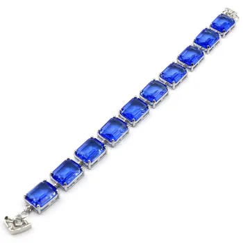 18x11mm Pretty Created Rich Blue Violet Tanzanite Wedding Silver Bracelet 8-9inch