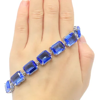 18x11mm Pretty Created Rich Blue Violet Tanzanite Wedding Silver Bracelet 8-9inch