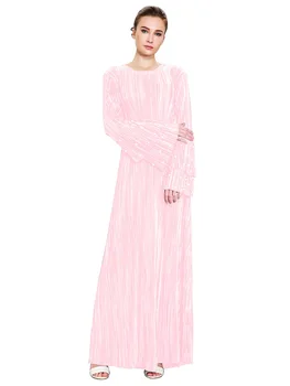 WEPBEL Polno Flare Rokav Moda za Ženske Dolgo Obleko Maxi Beading Naguban Muslimanskih Abaya Beaded Obleko Visoko Pasu Ramadana