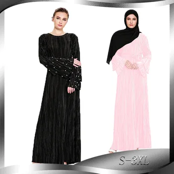 WEPBEL Polno Flare Rokav Moda za Ženske Dolgo Obleko Maxi Beading Naguban Muslimanskih Abaya Beaded Obleko Visoko Pasu Ramadana