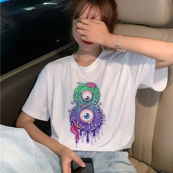 Moda zabavno grafiko, ki je natisnjena ženska majica s kratkimi rokavi Harajuku priložnostne Kratek rokav bela, vrh Ženskega Tshirt 2020 poletje nove ženske T-shirt