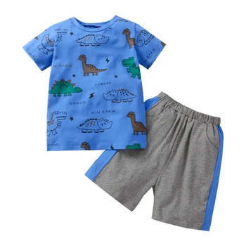 2Pcs Modi Malo Fantje, Obleko, Poletje Toddlers Okrogle Ovratnik Dinozaver Tiskanje Kratek Sleeve Zgornji del + Priložnostne Hlače
