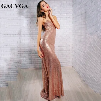 GACVGA 2020 Večer Stranka Obleko Seksi Žensk Zlato Bleščica Dolge Obleke, Dolžina Tal Backless Maxi Vestido De Praznik
