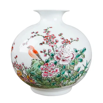 Kitajski Doma Dekoracijo Namizni Keramični Ptica Cvet Vazo Jingdezhen Starinsko Famille Rose Porcelanasta Vaza