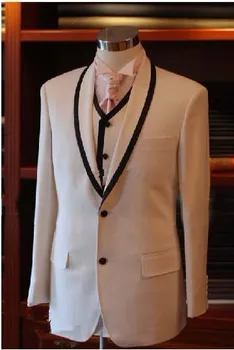 Modni Beli Ženin Tuxedos Poroka Obleke Za moške Groomsman bo Ustrezala Najboljši Moški Obleko Formalnih Obleke, 3 Kosi(Suknjič+Hlače+Telovnik+Kravato)