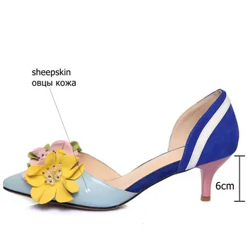 ALLBITEFO novo prišli elegantno dekoracijo Cvet poletja ženske sandale seksi modni visoke pete, čevlji konicami prstov ženske čevlje