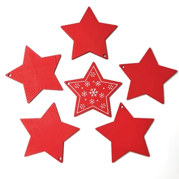 10Pcs Zvezda Oblike Snežinka Tiskanja Luknjo Lesene Rezina Visi Božično Drevo Ornament Obesek
