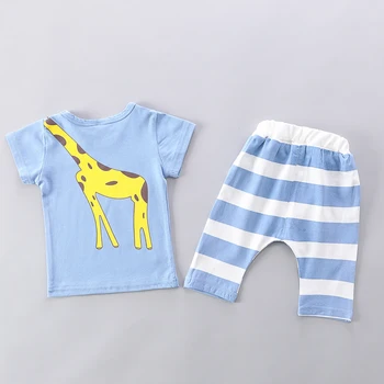 Poletje Baby Fantje, Dekleta Obleke, Kompleti Risanka Žirafa T-majica+Hlače 2pcs Obleke Obleke Otroci Trenirko Otrok Fantje Kompleti Oblačil