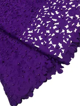 Nove Afriške Vezene beaded očesa čipke francoski til očesa tkanine, čipke visoke kakovosti Royal purple poroka stranka obleko 5yards/veliko