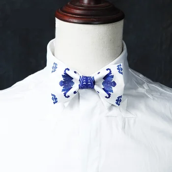 Visoka Kakovost 2020 Oblikovalci blagovna Znamka Modnih metuljčki za Moške Kitajski Slog Bela Modra Bowknot Cravat Luksuzni Poroko Bowties