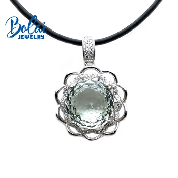Bolaijewelry,Naravno zeleno ametist obesek gemstone krog na 15,0 mm ptičje gnezdo cut srebro za ženske prazničnega najboljše darilo