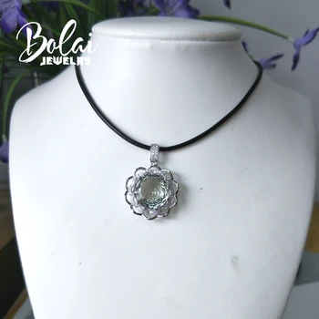 Bolaijewelry,Naravno zeleno ametist obesek gemstone krog na 15,0 mm ptičje gnezdo cut srebro za ženske prazničnega najboljše darilo