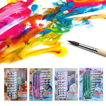 12ml 12 Barv Strokovno Akril Barve, Čopič, Paleta, Nastavite Ročno Poslikane Risba, Slikarstvo Pigment Umetnik DIY