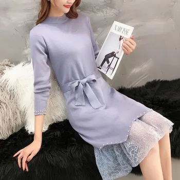 9817 sprejme 2018 korejska različica jeseni nove ženske čipke obleko 75