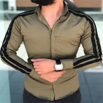 Dolgo sleeved moška majica gumb poslovnih delo vrh priložnostne slim moške moška oblačila