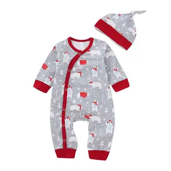 Dojenčka Dekleta Jumpsuit Obleke Cute Pižamo Obleko Nastavite Bombaž Oblačila 0-18 M Newborn Baby Fantje Risanka Romper+Klobuk