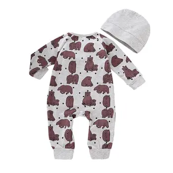 Dojenčka Dekleta Jumpsuit Obleke Cute Pižamo Obleko Nastavite Bombaž Oblačila 0-18 M Newborn Baby Fantje Risanka Romper+Klobuk