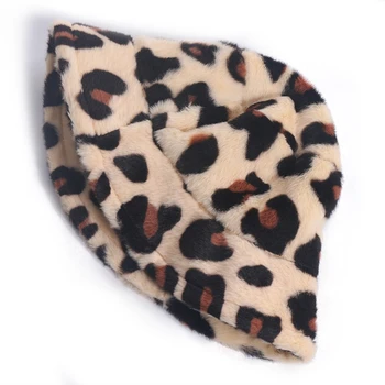Ženske Zimske Zgostitev Fuzzy Plišastih Vedro Klobuk Letnik Leopard Natisnjena Kratka Robna Zaščito Pred Soncem Packable Panama Ribič Skp