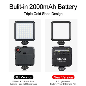 Ulanzi VL49 Mini LED Video Luč Fotografija 6W Zatemniti CRI95+ s Hladno Čevelj za Canon, Nikon, Sony DSLR Fotoaparat Vlog Fill Light