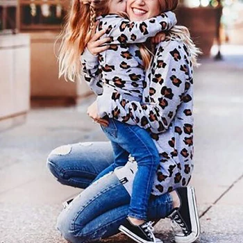 2019 Mati, Hči, Sin Družine Ujemanja Obleke Ženske Dekle, Fant Majica Vrhovi Oblačila Kostum Jeseni Priložnostne Leopard Natisnjen