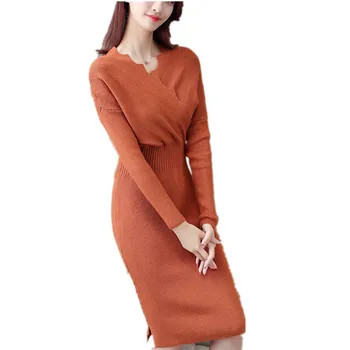 Ženska Moda Temperament Proti-Vrat Pletenje Pulover Obleko Jeseni Korejsko Novo Leto 2020, Vroče Prodaje Barva Elegantno, Udobno