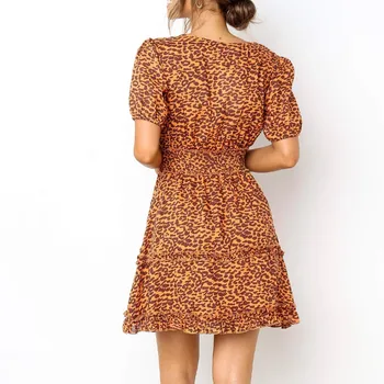 Seksi Obleka Ženske Priložnostne Modne Dame Leopard Splice Tiskanja Krat V Vratu Mini Obleke, Elegantne Boho Obleko Vestidos Haljo Femme