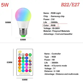 RGB LED Žarnice, LED Svetilka, LED Žarnice Dekoracija Spalnica Doma Stranka Super Svetla Trajne 16 Barv Strobe Flash