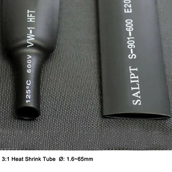1-20Meters 1.6 mm-65mm Dvojno Steno Heat Shrink Tube 3:1 Črna Razmerje Lepilo, Prevlečena z Lepilom Cevi Zaviti Žice Kabel