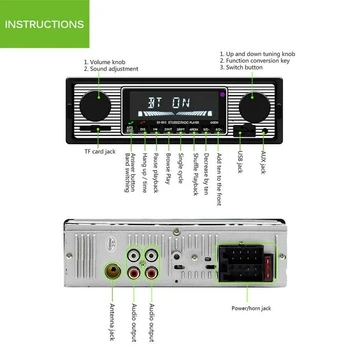 Klasičen Avto Radio Bluetooth Stereo Predvajalnik Mp3/USB/Sd/Aux/Fm In-Dash Vodja Enote